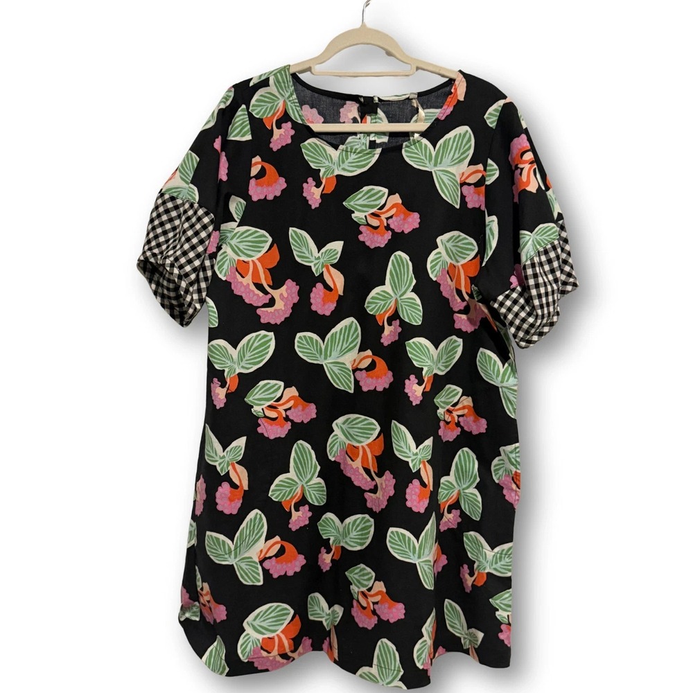 Uncle Frank Floral Dress Women's Large | Gingham Sleeve | 100% Cotton